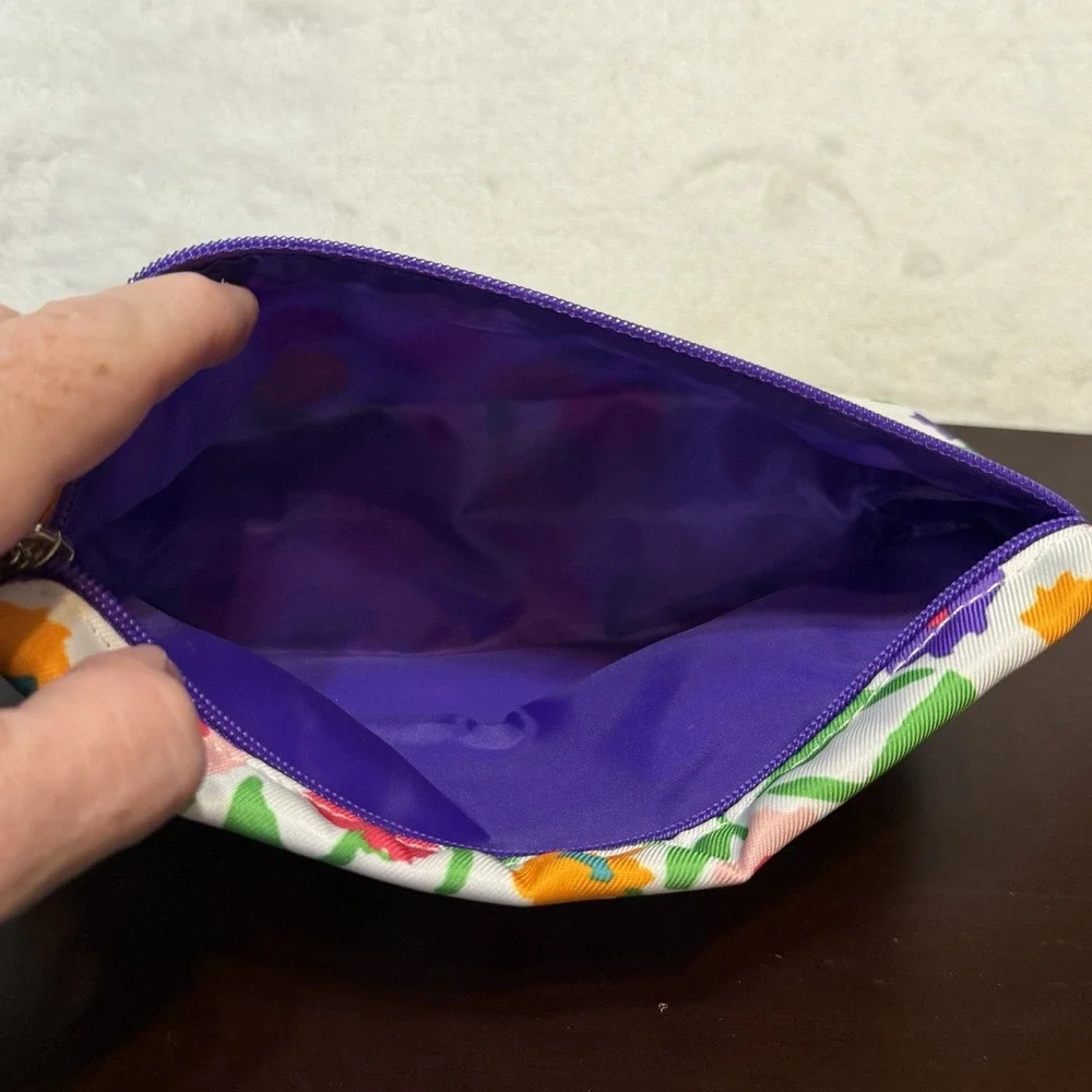 Clinique x Donald Floral Cosmetic Travel Makeup Bag Zipper Closure Purple Unused